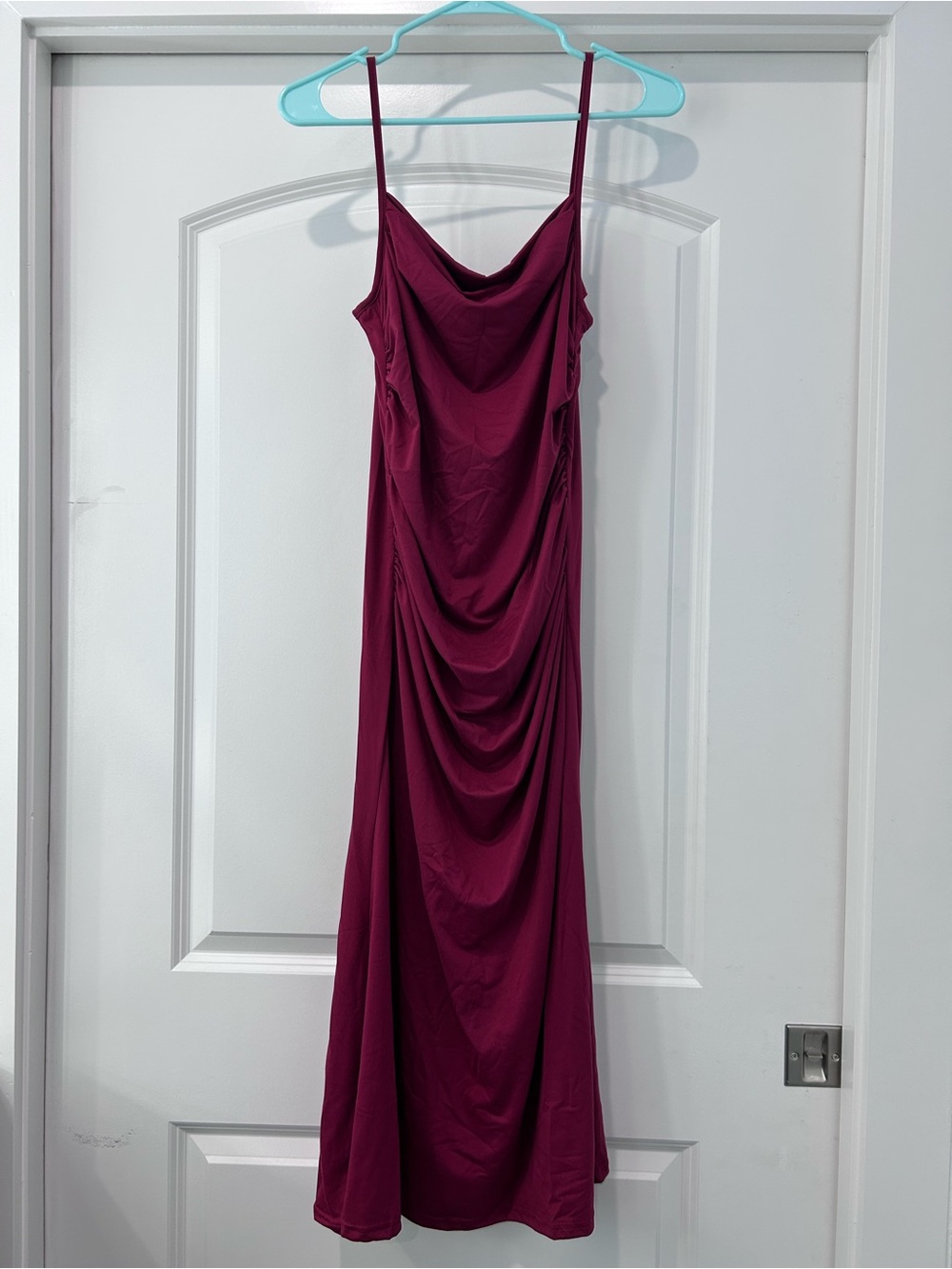 Draped Cowl Neck Slip Dress - Burgundy
